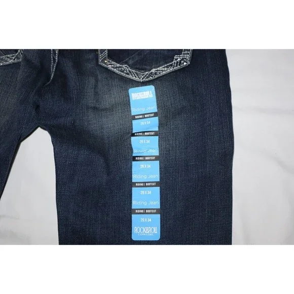 Rock & Roll Cowgirl Ladies Riding Boot Cut Jeans 29x34 Rhinestone Big Stitch - Picture 10 of 14